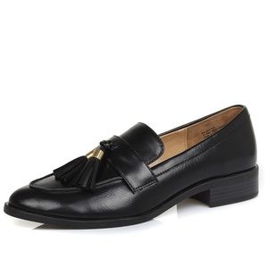 DUNION Black Penny Loafers Tassel Shoes